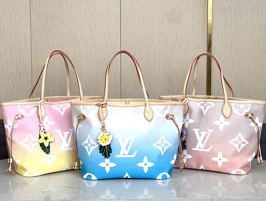 Louis Vuitton Neverfull mm blu/rosa/nebbia