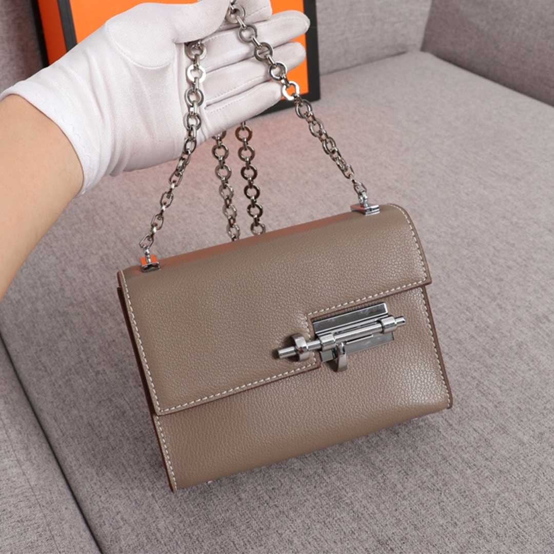 Hermes Verrou Caine Mini borsa Beige/Nero/Brown