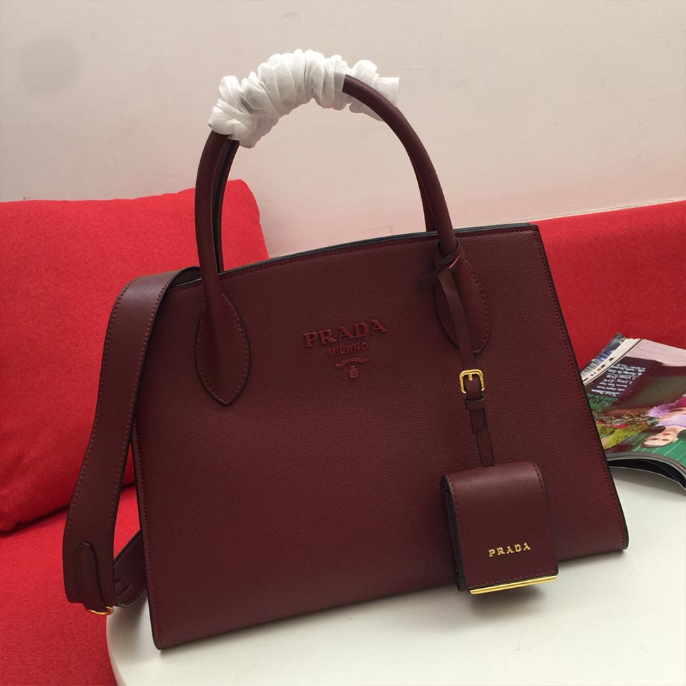 Prada Medium Saffiano in pelle Monocromo borsa 1Ba155 (66158) Vino