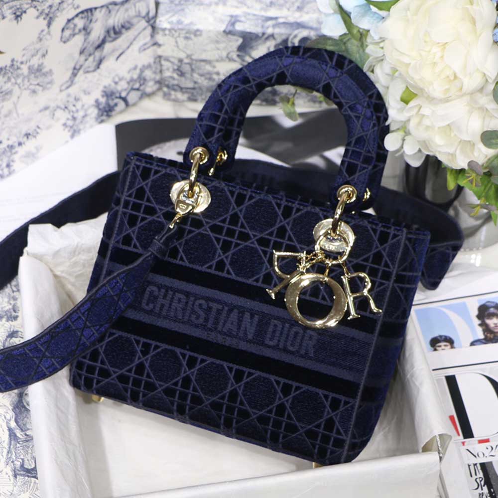 Dior AAA-D-Blue Velvet Medium Lady D-Lite borsa M8002/ricamo