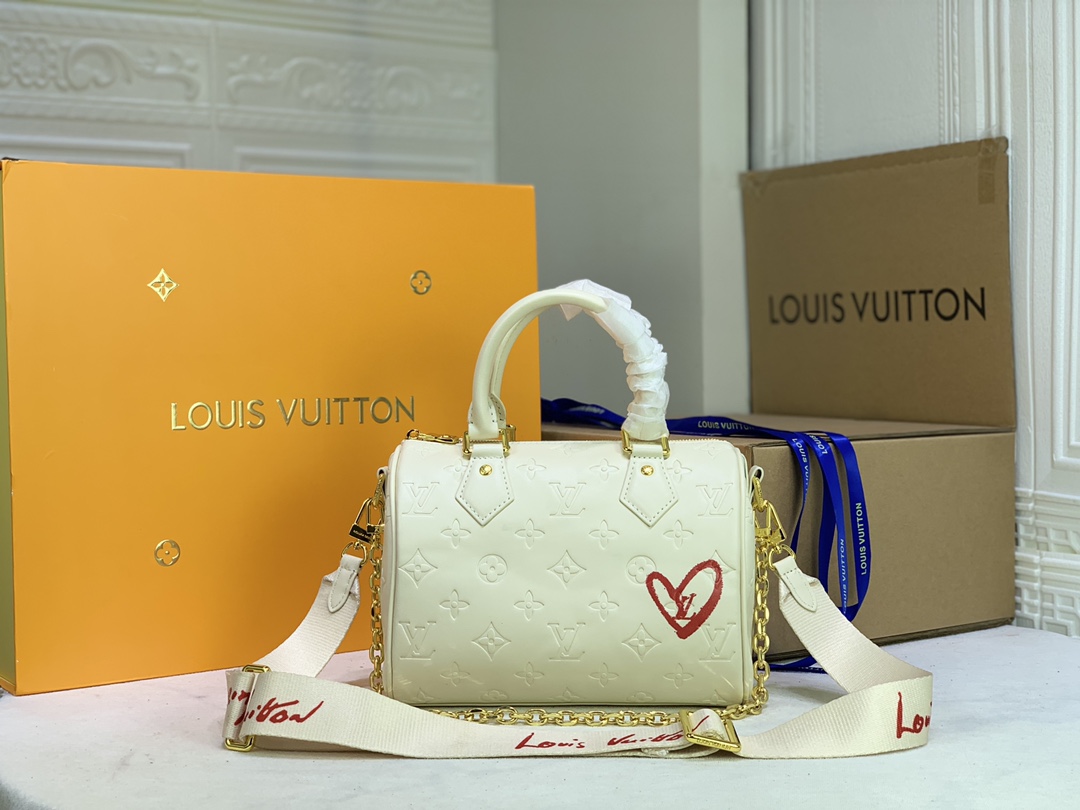 Louis Vuitton Limited Edition Speedy Bandouliere 22 White/Pink