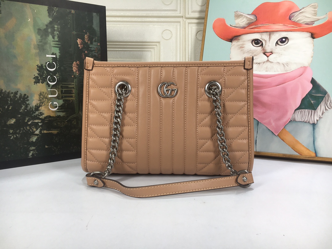 Gucci Marmont Small Tote borsa- marrone/grigio/bianco