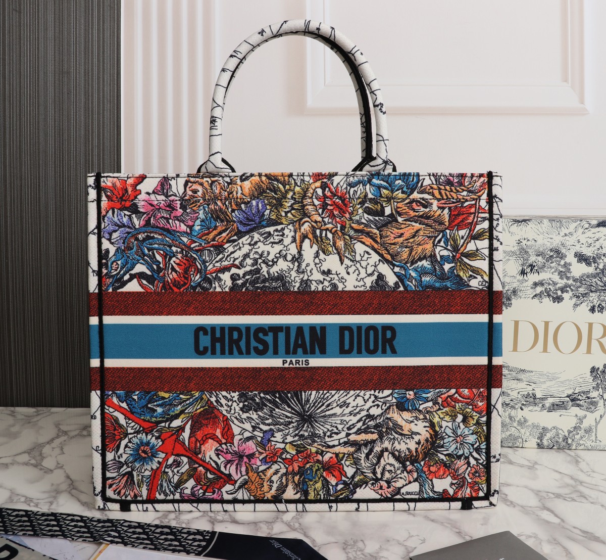 Dior Latte Multicolor Medium/Large Book Tote- 36/42cm