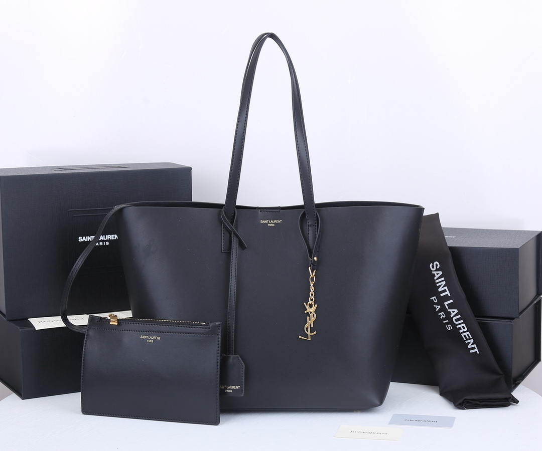 YSL Bold East/West Shopping Borse in cuoio a grana