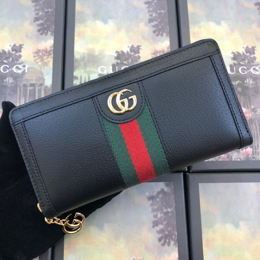 Gucci Ophidia Zip attorno a portafoglio nero/bianco