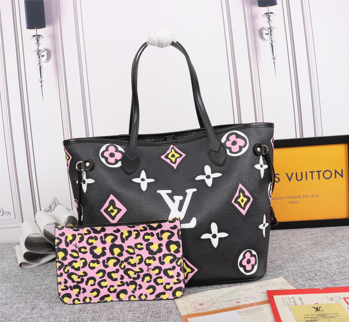 Louis Vuitton AAA-neverfull mm tote borsa nero/nero