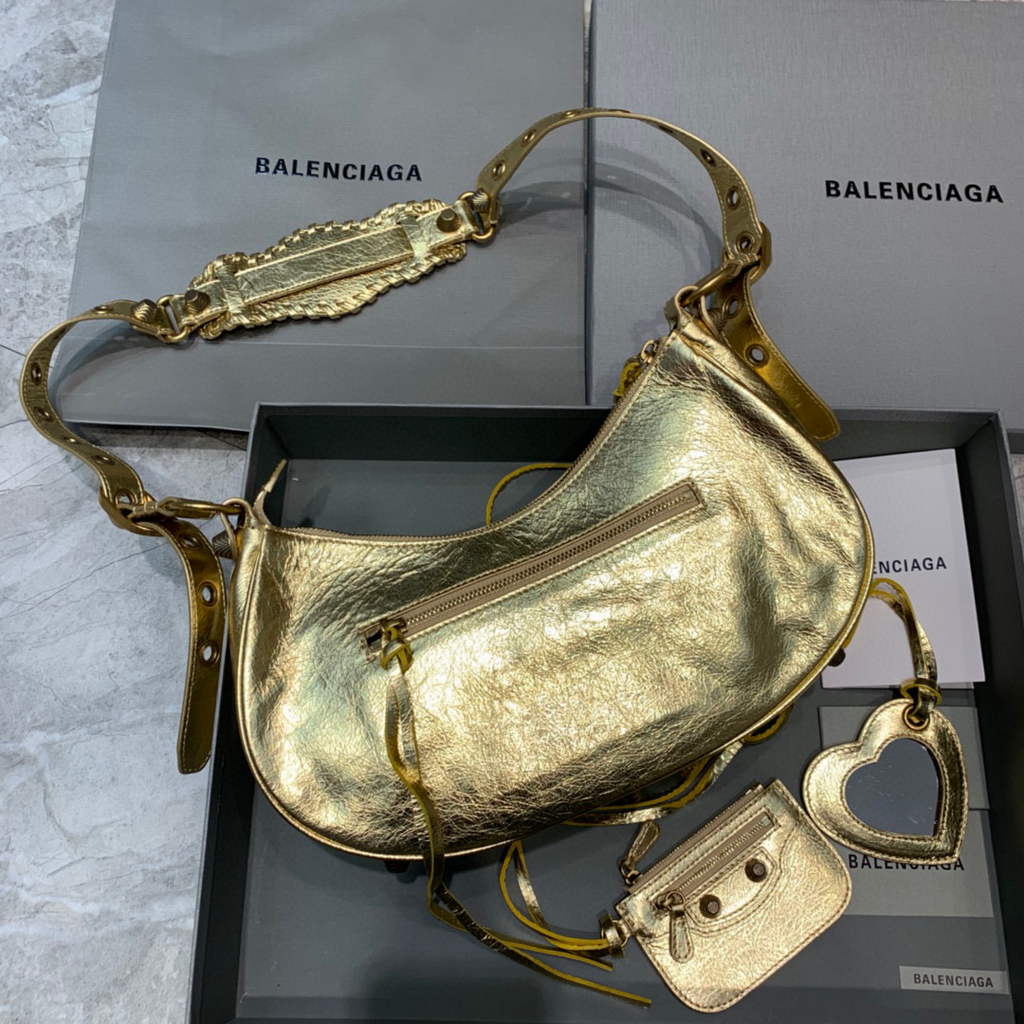 Balenciaga 67130723 Le Cagole femminile a tracolla a agnello arena in oro