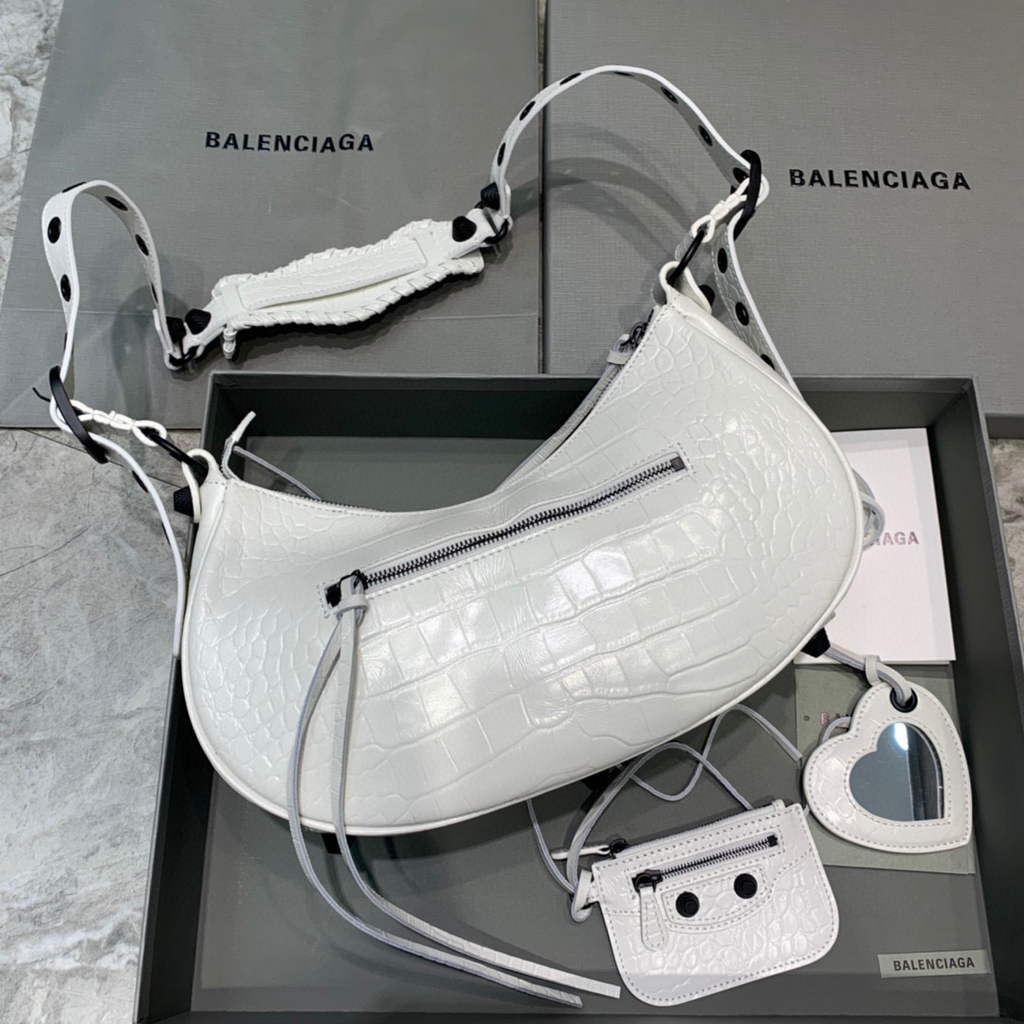 Balenciaga 67130723 Le Cagodile per spalla per spalla da donna in rilievo in rilievo in bianco