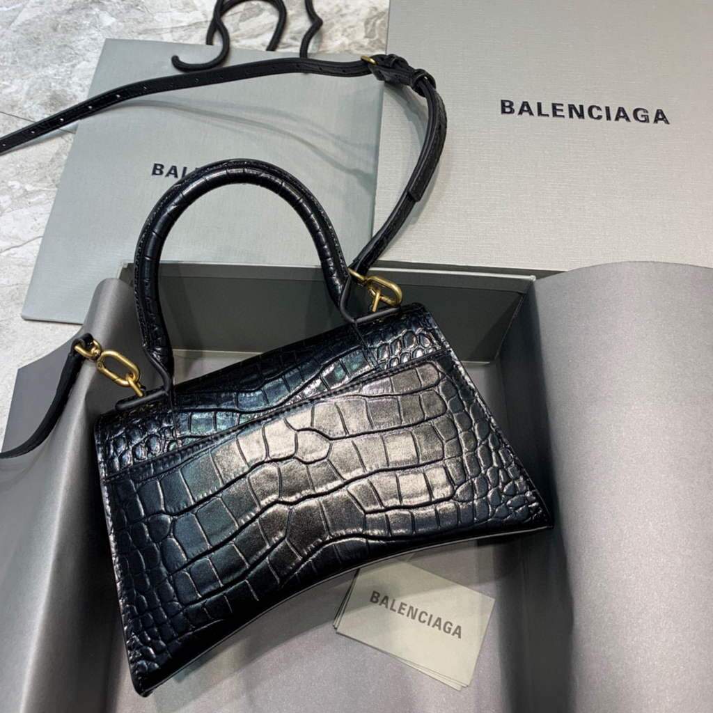 Balenciaga 593546 Classista per clessidra per crocodile Borsa oro nero