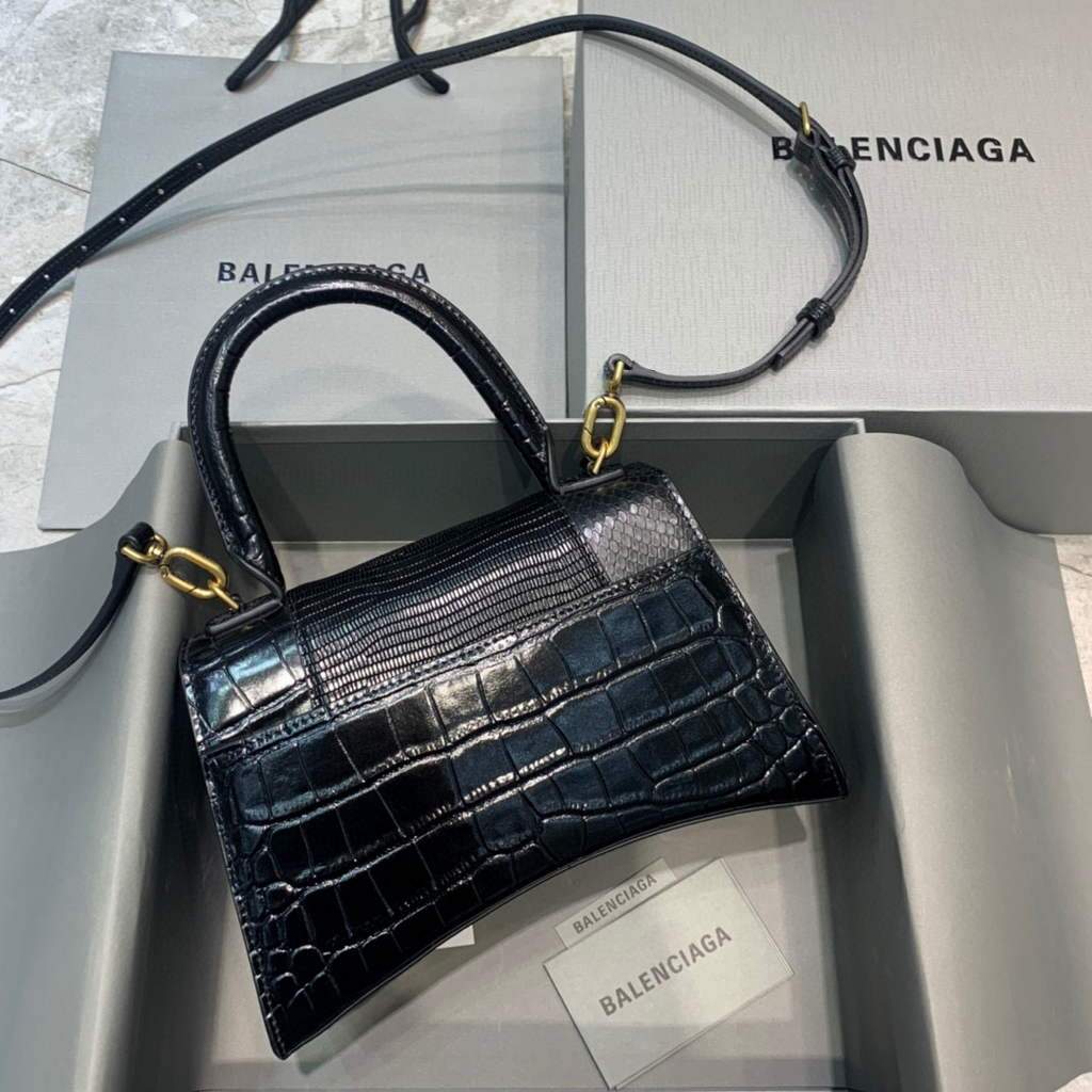 Balenciaga 593546 Classista per clessidra per crocodile Borsa oro nero