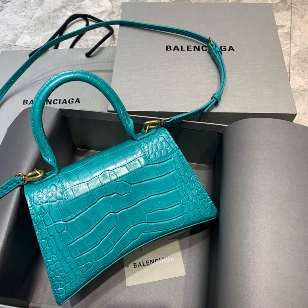 Balenciaga 593546 Classista per clessidra per crocodile Borsa blu oro