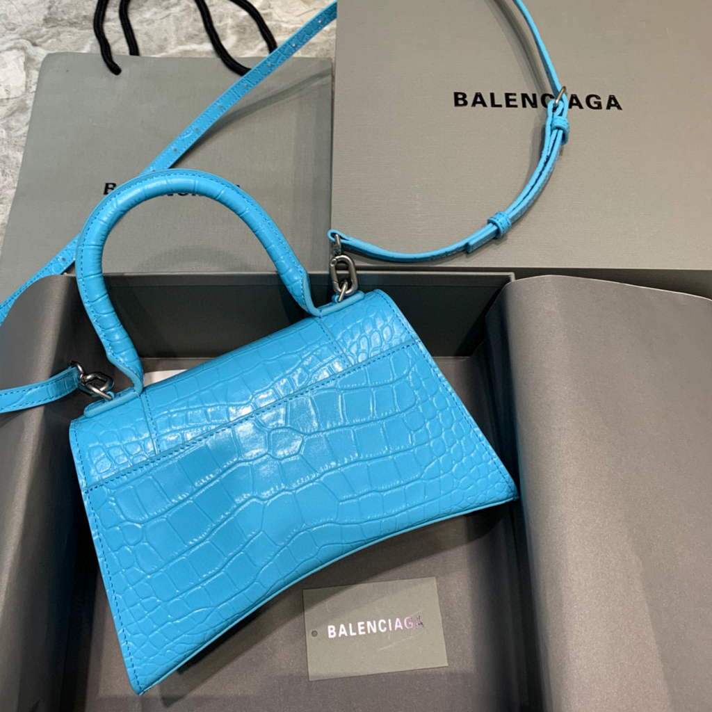 Balenciaga 593546 Classista per clessidra per crocodile Borsa blu argento