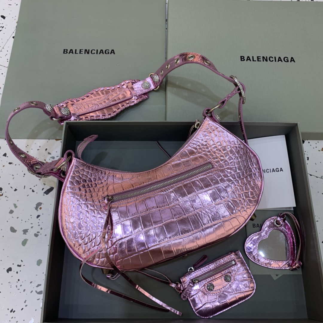 Balenciaga 67130723 Le Cagodile per spalla per spalla da donna in rilievo in rilievo in rosa cielo