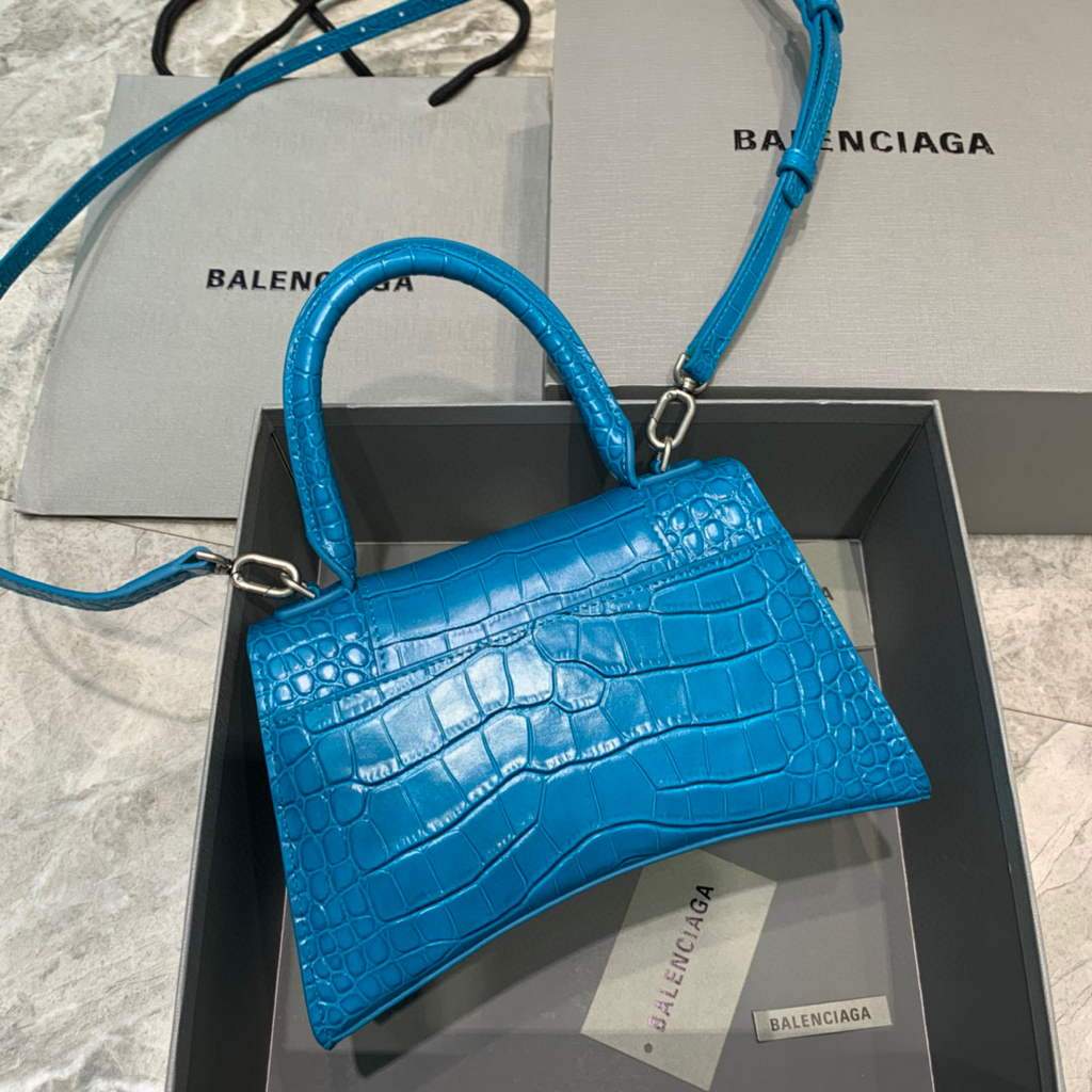 Balenciaga 593546 Classista per clessidra per crocodile Borsa blu argento