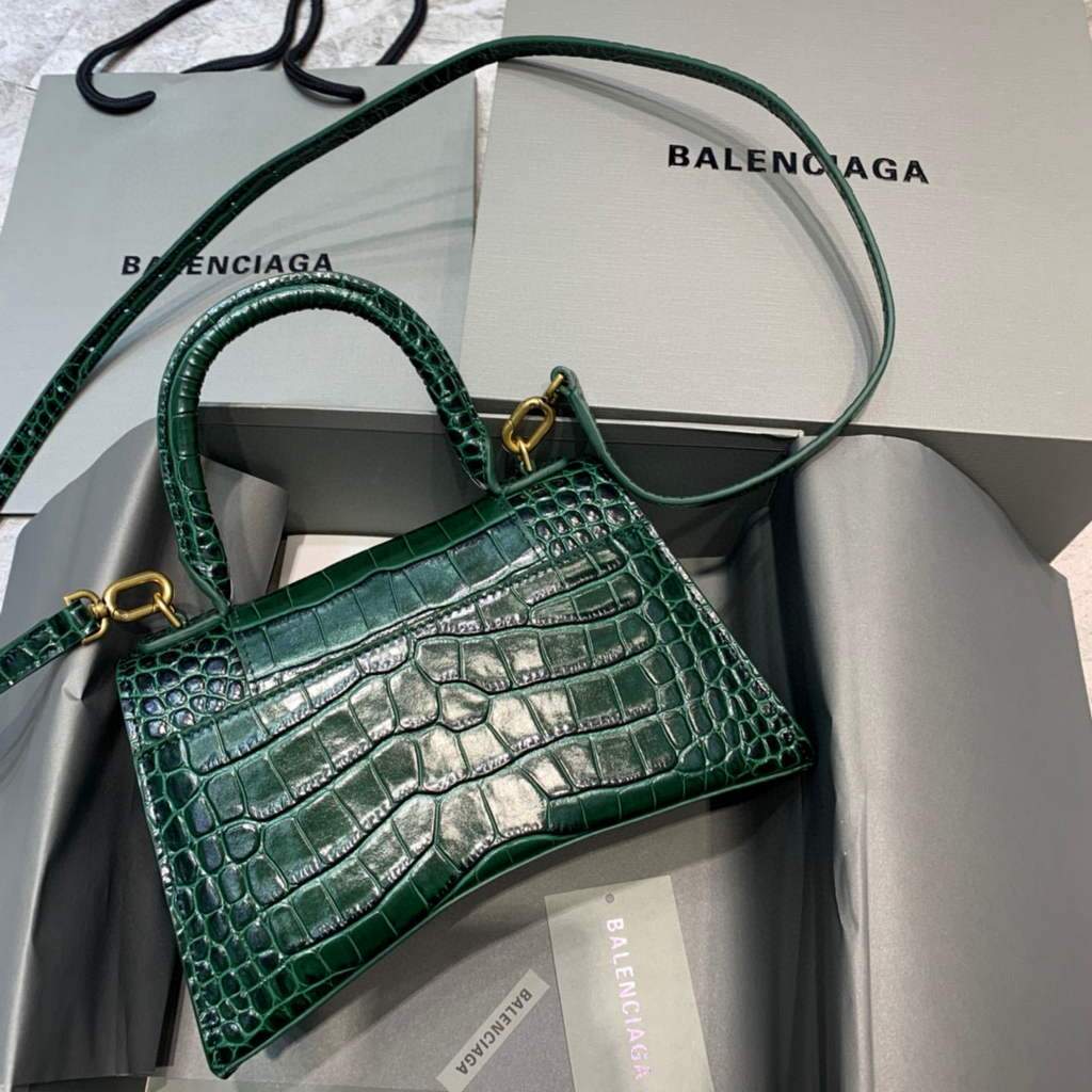 Balenciaga 593546 Classista per clessidra per crocodile Green Oro