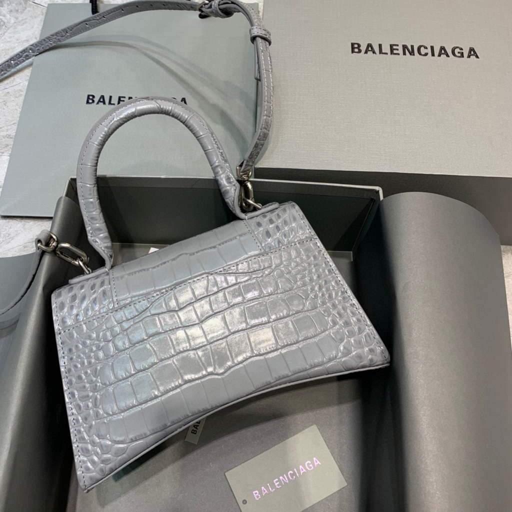 Balenciaga 593546 clessidra per clessidra per crocodile sacchetto grigio argento