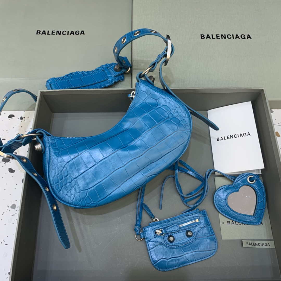 Balenciaga 700940210 NEO CAGOLE XS borsetta in blu coccodrillo blu