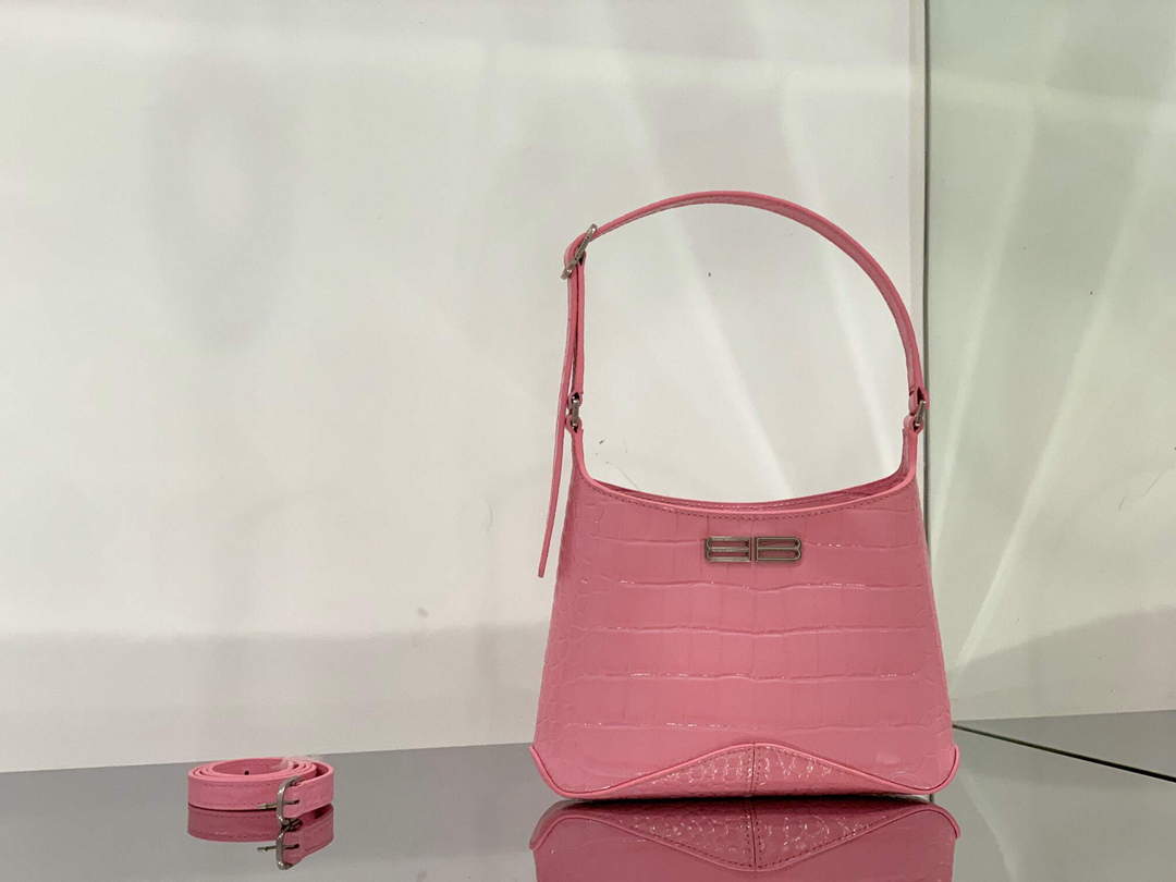 Balenciaga 695589 XX femminile Small Borsa Hobo Crocodile Pink in rilievo