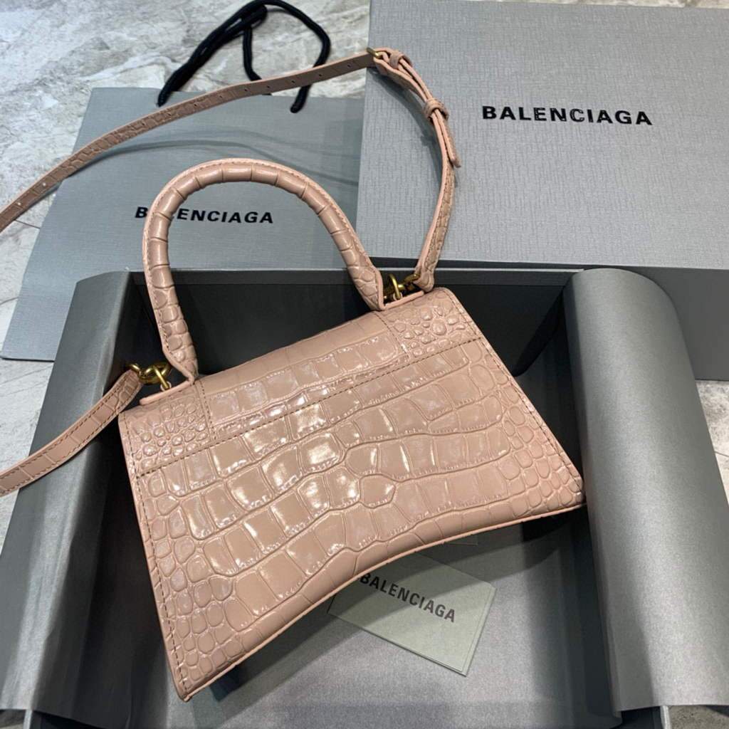 Balenciaga 593546 clessidra per clessidra per crocodile sacca rosa chiaro