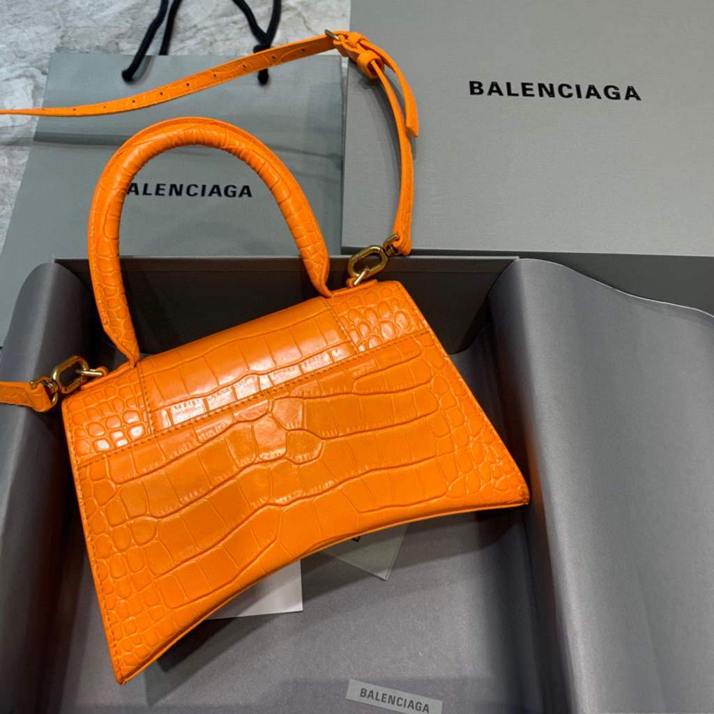 Balenciaga 593546 Classista per clessidra per crocodile Borsa arancione oro