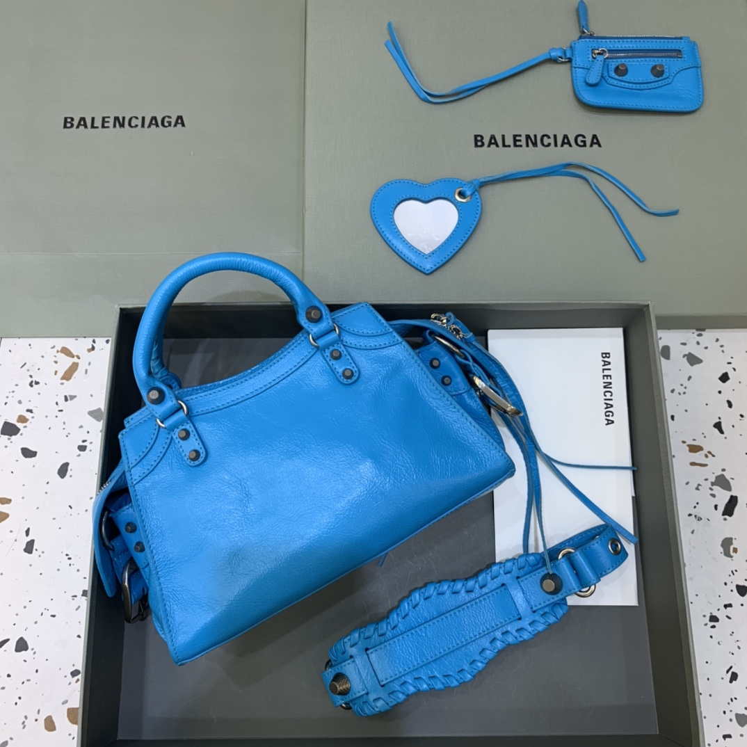 Balenciaga 700940210B Neo Cagole City Borse in pelle di agnello blu cielo