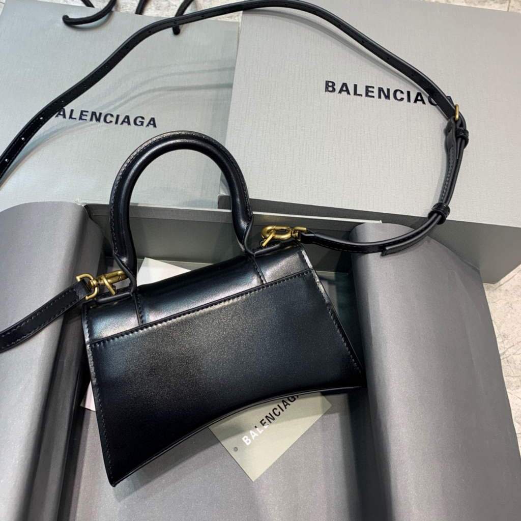 Balenciaga 592833 Classista per clessidra per la maniglia top in pelle oro nero