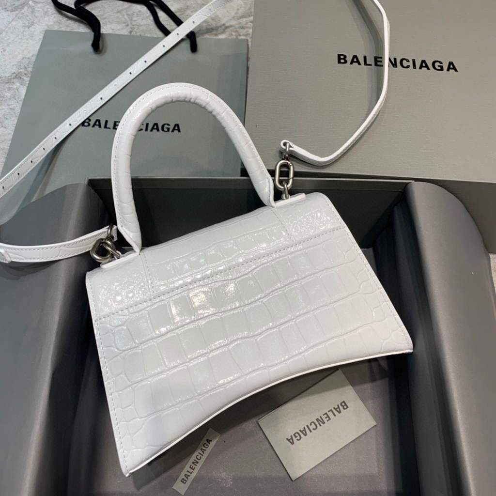 Balenciaga 593546 Classista per clessidra per coccodrillo bianco