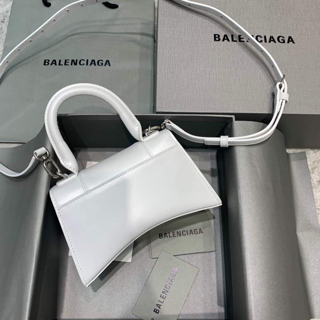 Balenciaga 592833 Classa per clessidra per clep in pelle bianca