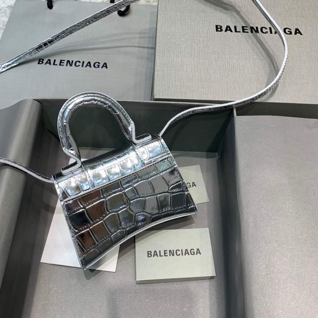 BALENCIAGA 664676 MINI HOUSH MINI CROGODILE SILVER