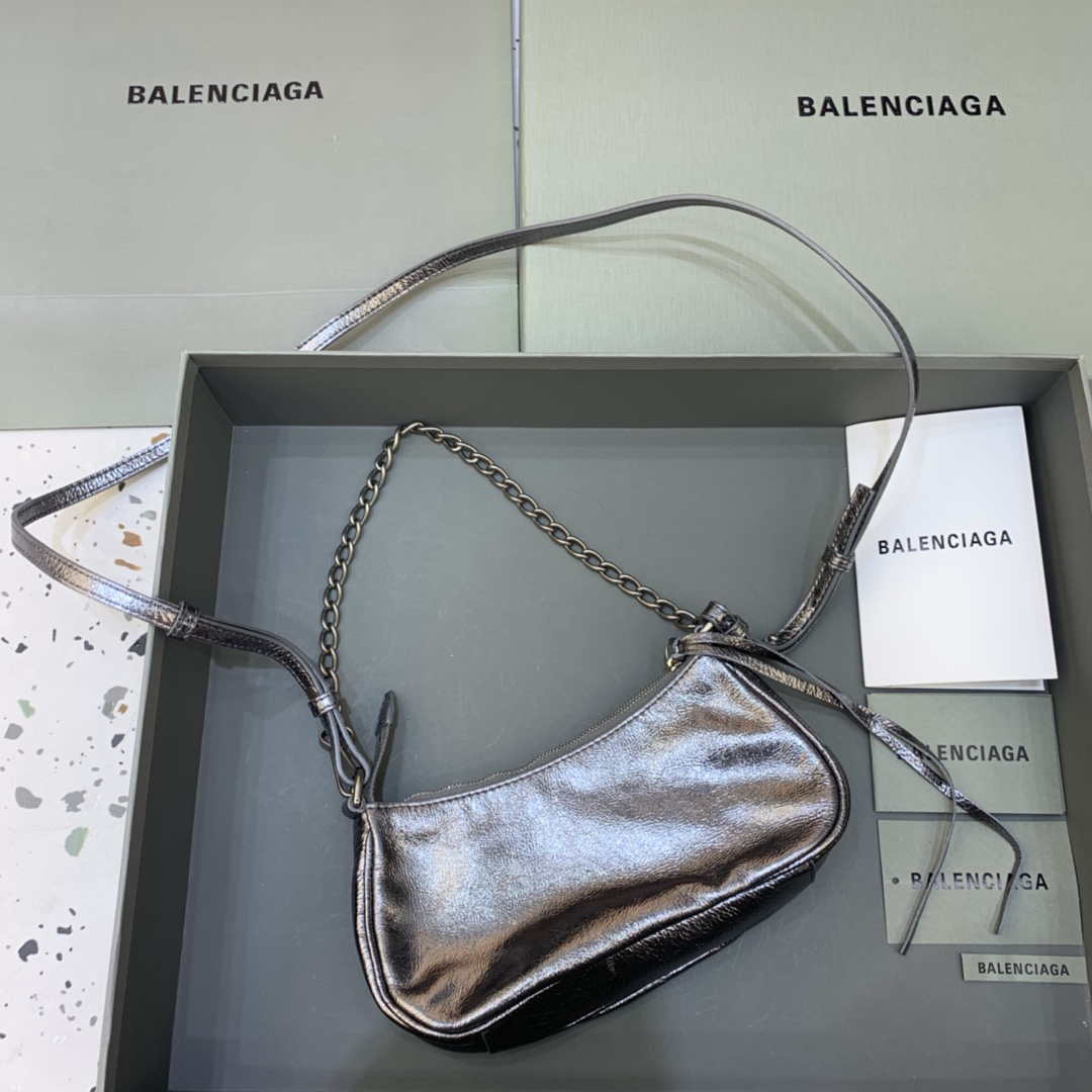 Balenciaga 6940271vg9 Le Cagole mini multipouch in pelle di agnello arena grigio argento