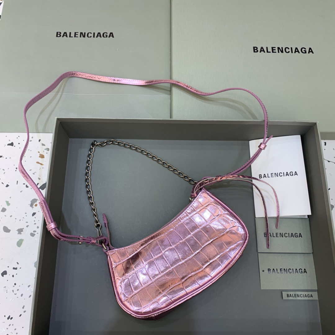 Balenciaga 6940271vg9 Le Cagole mini multipouch in coccodrillo rosa cielo