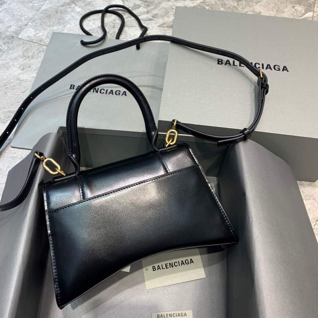 Balenciaga 593546 clessidra per clessidra per cuscino in pelle di pelle oro nero