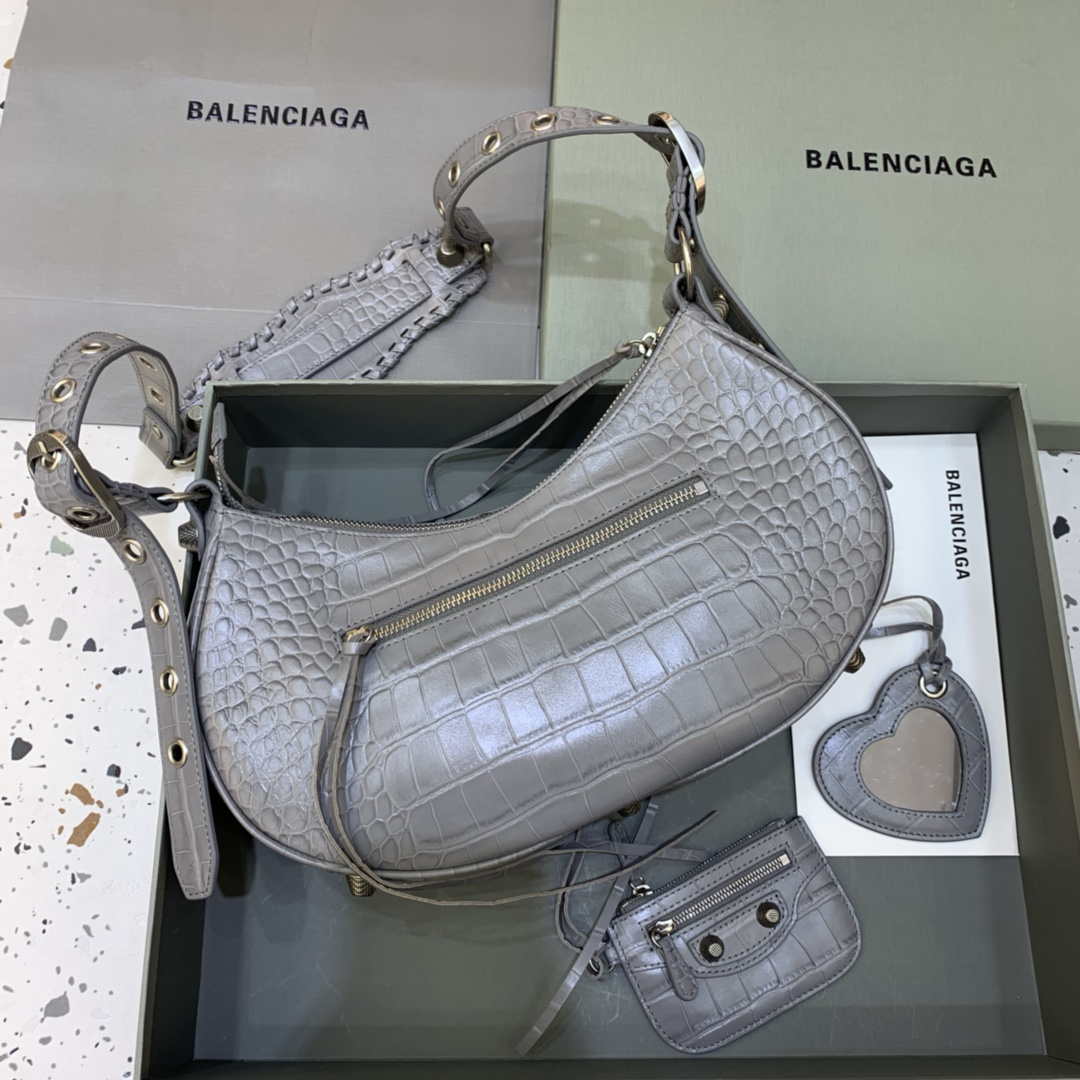 Balenciaga 67130723 Le Cagole Piccola spalla Crocodile Borsa in rilievo in grigio