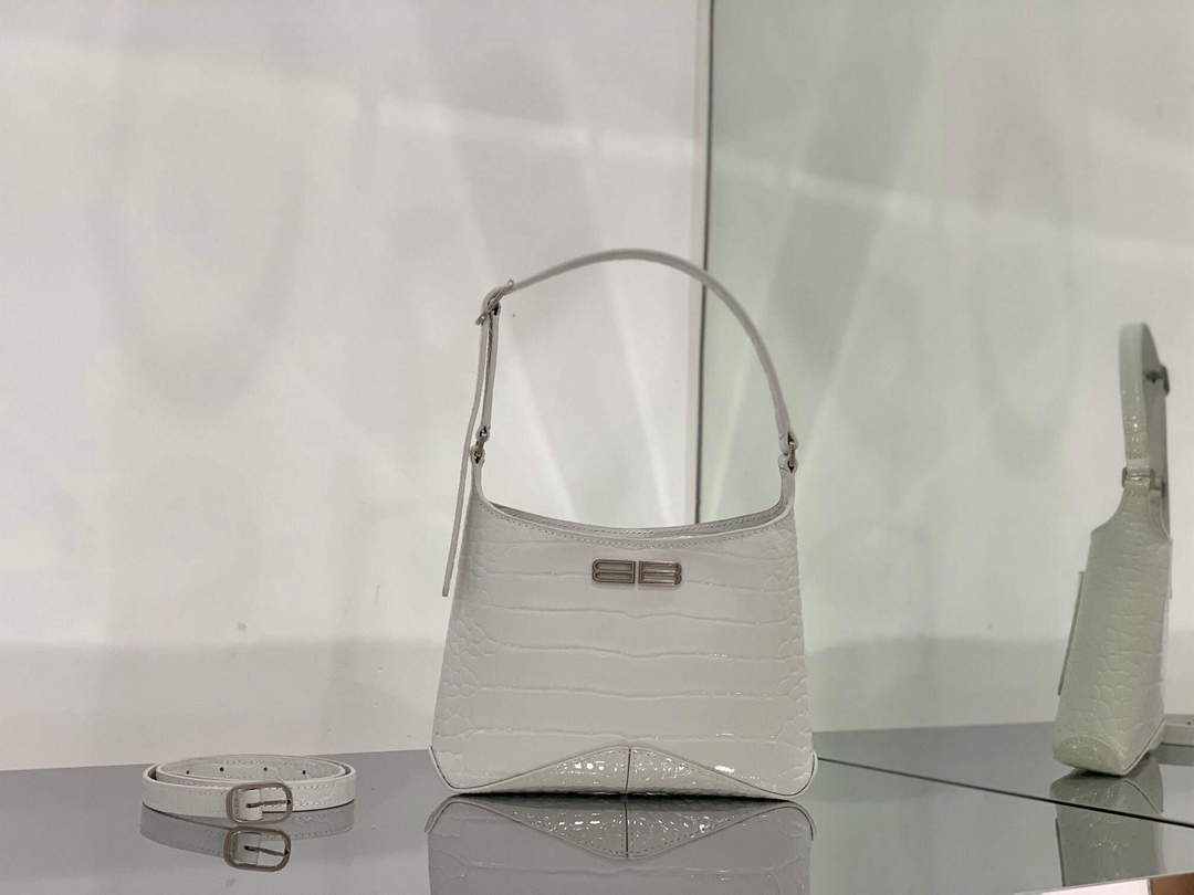 Balenciaga 695589 XX femminile Small Borsa Hobo Crocodile White White