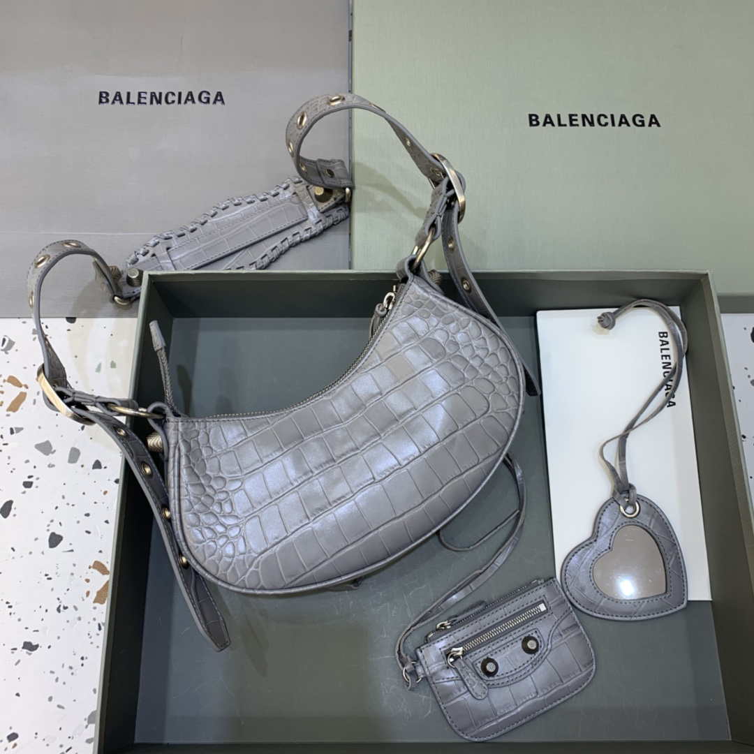 Balenciaga 6940271vg9 Le Cagole mini multipouch in coccodrillo grigio