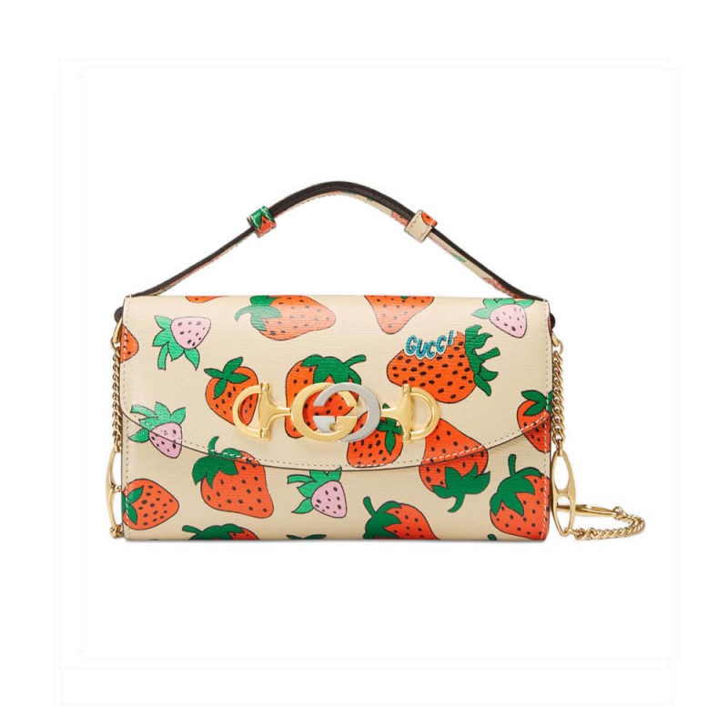 Mini borsa con stampa alla fragola Gucci Zumi 564718