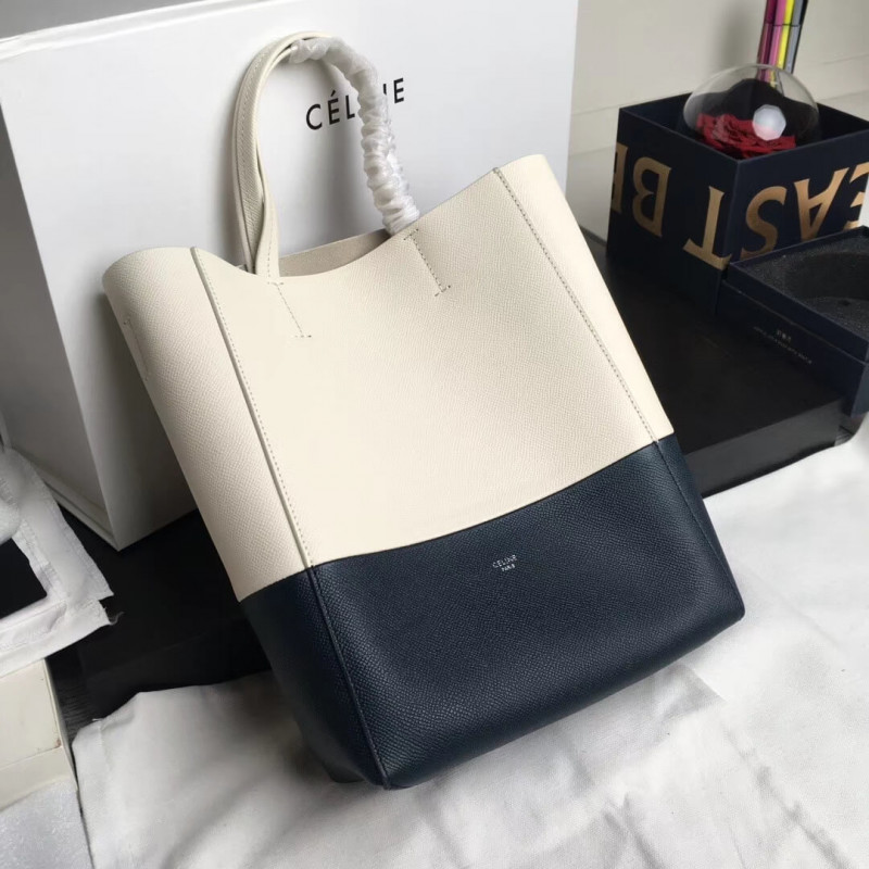 Celine Small Cabas in pelle di vitello a grana 189813 bianco/blu