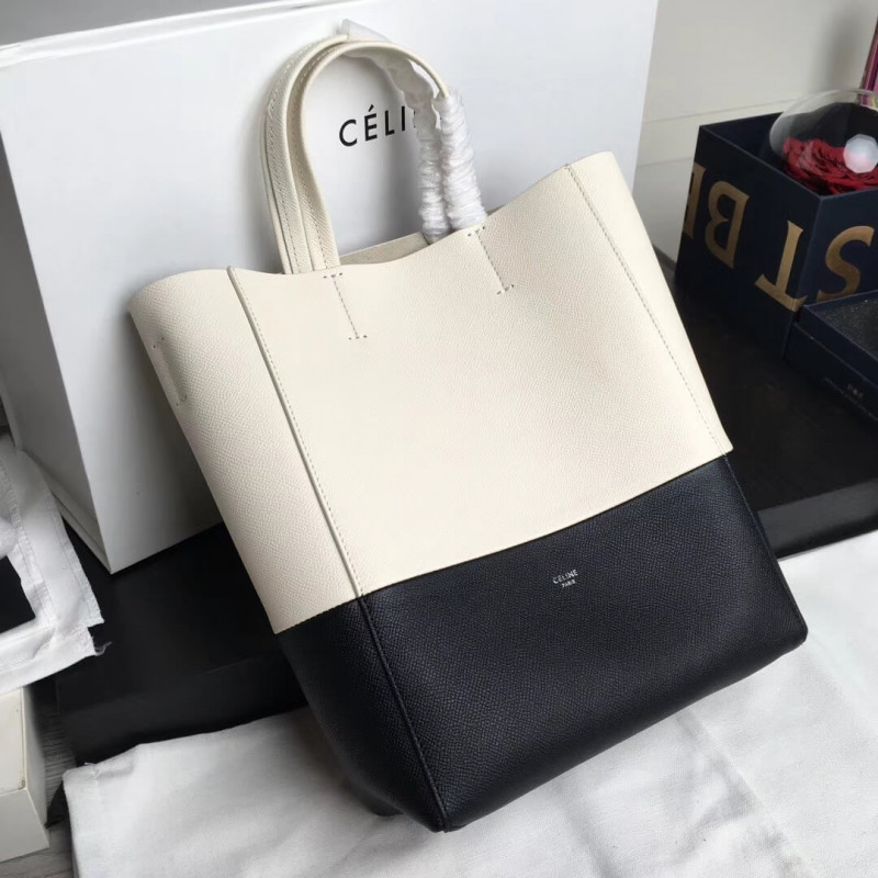 Celine Small Cabas in pelle di vitello a grana 189813 bianco/nero