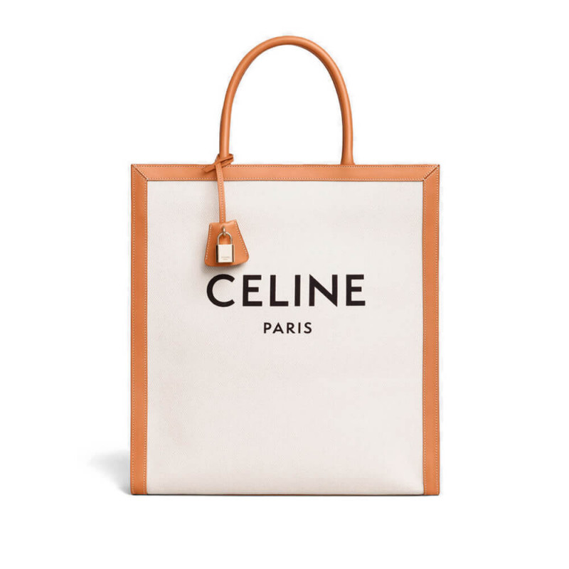 CELINE VERTICAL CABAS CELINE IN CANVAS CON STAMPA CELINE e pelle di vitello 190402