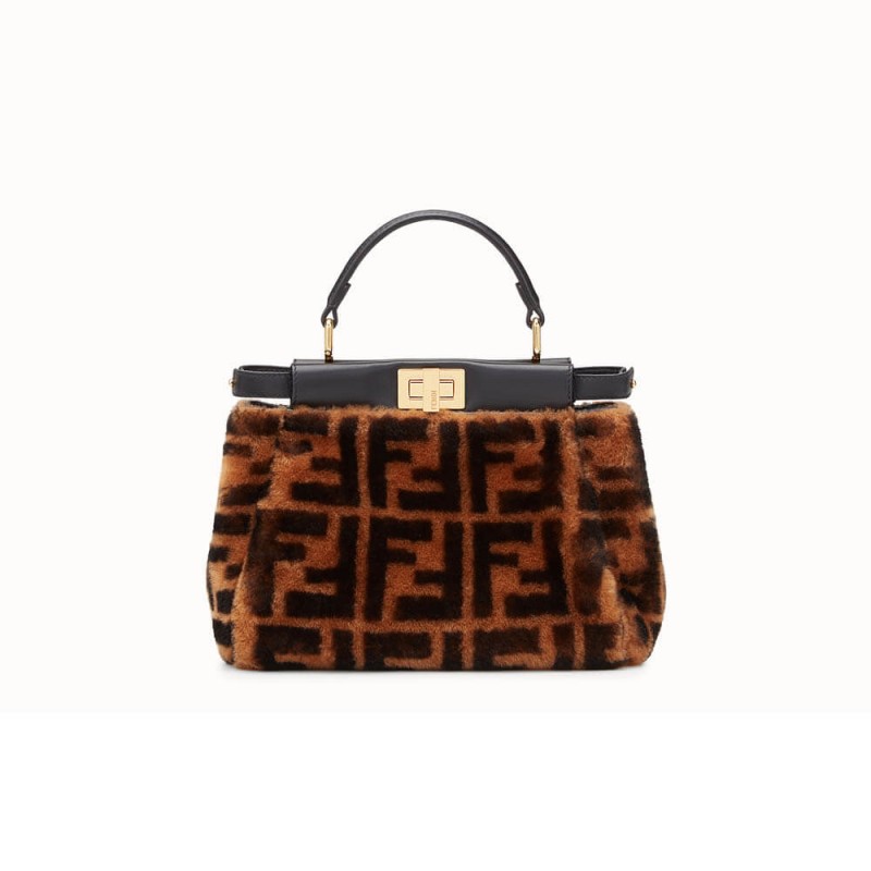 Fendi Peekaboo Iconic Mini Brown Sheepskin borsa 8bn244