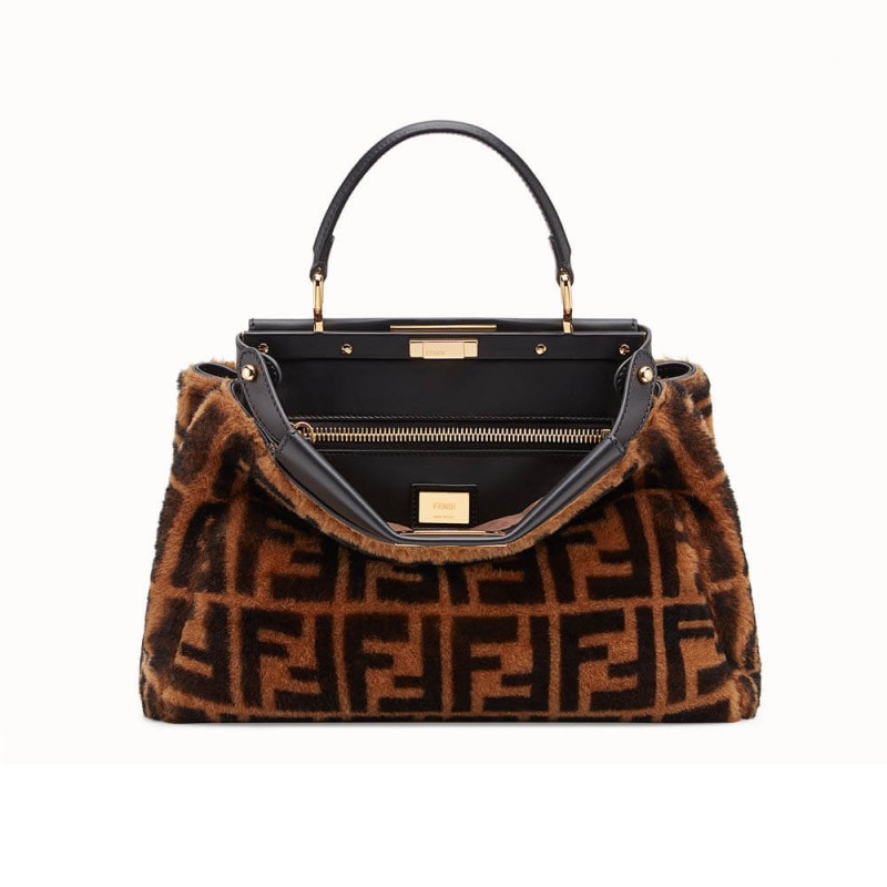 Fendi Peekaboo iconico medio marrone pecora marrone sacca 8bn290