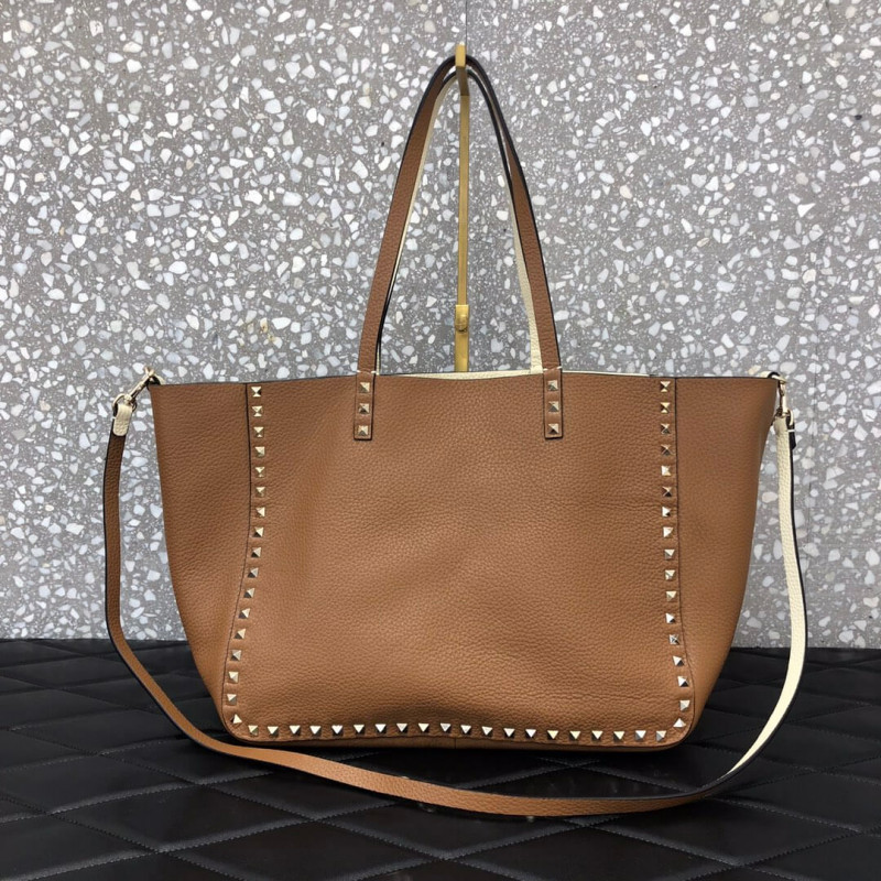 Valentino Garavani Double Rockstud Reversible Tote borsa 0067J Brown/Bianco