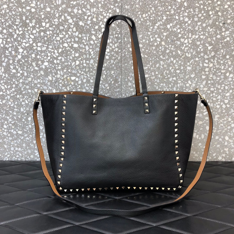 Valentino Garavani Double Rockstud Tote borsa reversibile 0067J nero/marrone