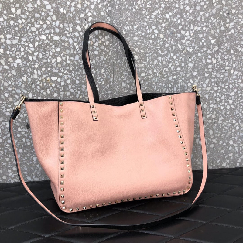 Valentino Garavani Double Rockstud Tote borsa reversibile 0067J Pink/Nero