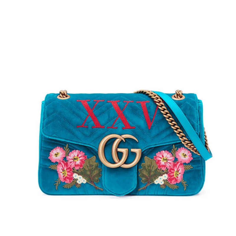 Gucci XXV Anniversary Teal Velvet Spall borsa 443496