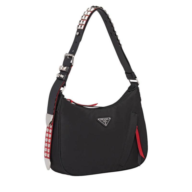 Prada Nylon Hobo Borsa con pelle e borchie 1bc087