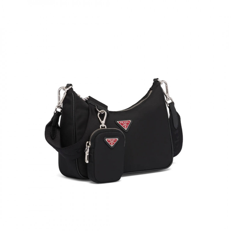 Prada Reedition Nylon Multi-Pochette borsa 1BH204 Nero con logo rosso