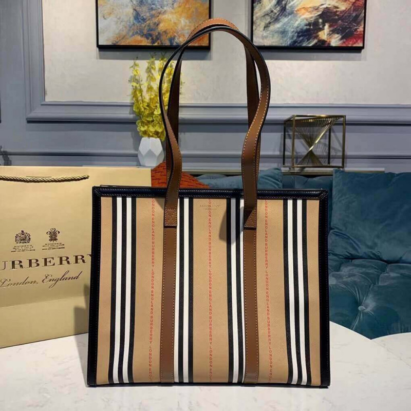 Burberry Logo e Stripe E-Canvas Portrait Tote borsa 80224771