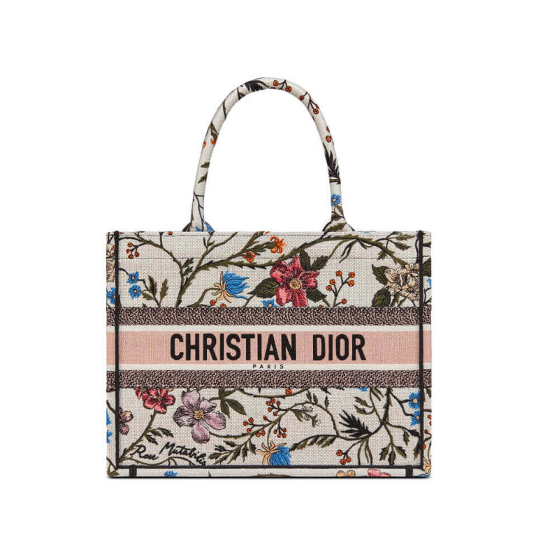 Christian Dior Small Book tote multicolore rosa mutabilis ricamo M1296