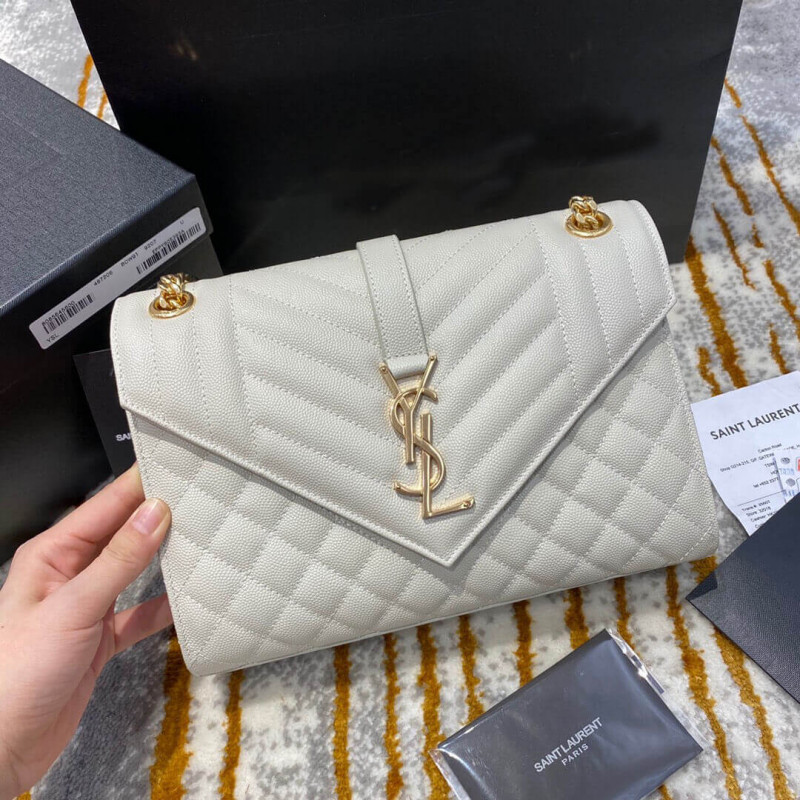 busta in pelle di cereali di Saint Laurent Borsa media 487206 BIANCO